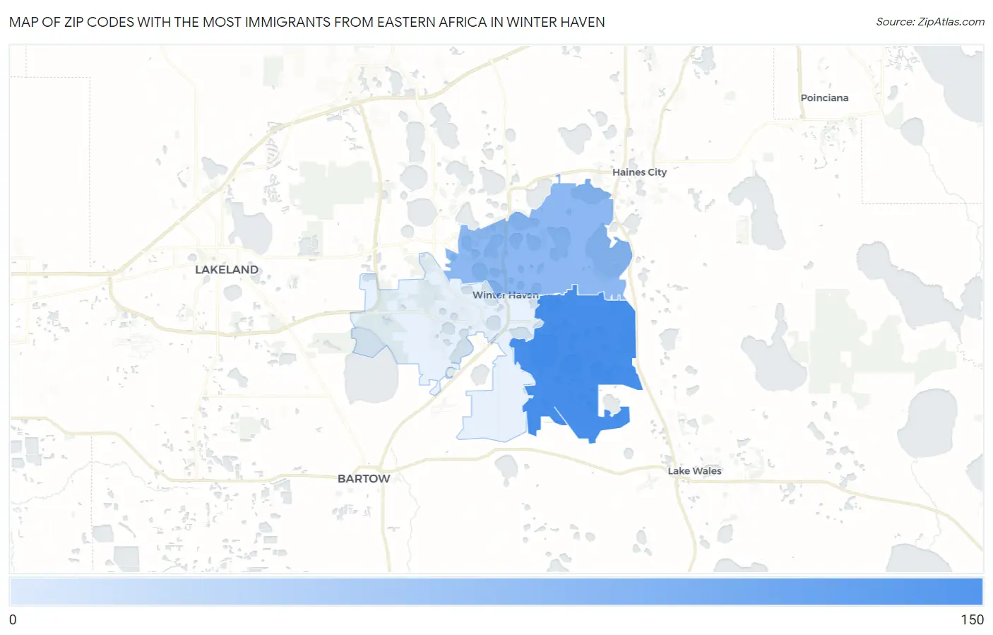 Zip Codes with the Most Immigrants from Eastern Africa in Winter Haven Map