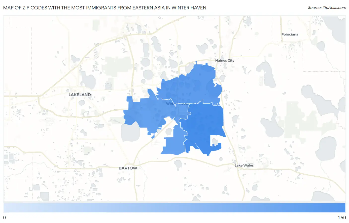 Zip Codes with the Most Immigrants from Eastern Asia in Winter Haven Map