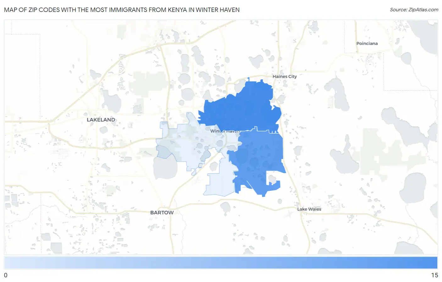 Zip Codes with the Most Immigrants from Kenya in Winter Haven Map