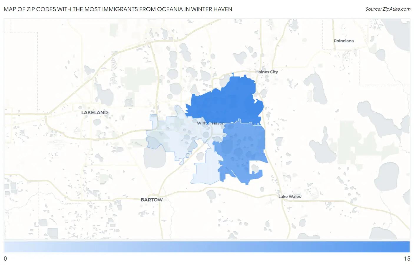 Zip Codes with the Most Immigrants from Oceania in Winter Haven Map