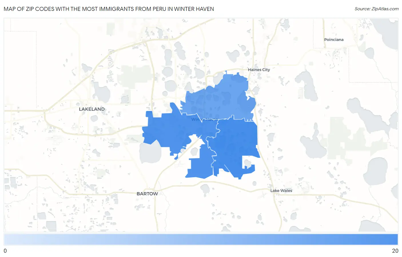 Zip Codes with the Most Immigrants from Peru in Winter Haven Map