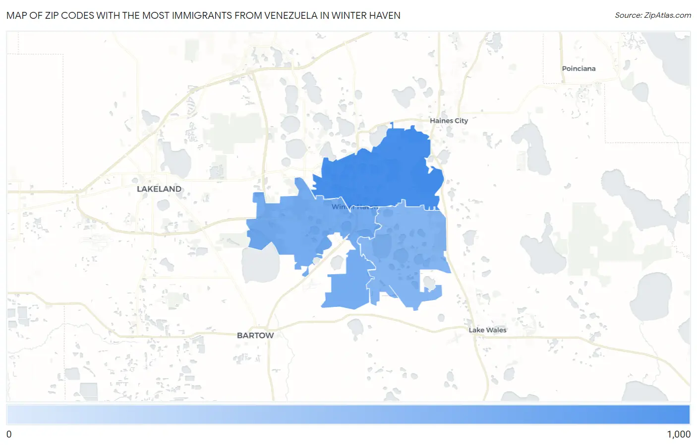 Zip Codes with the Most Immigrants from Venezuela in Winter Haven Map