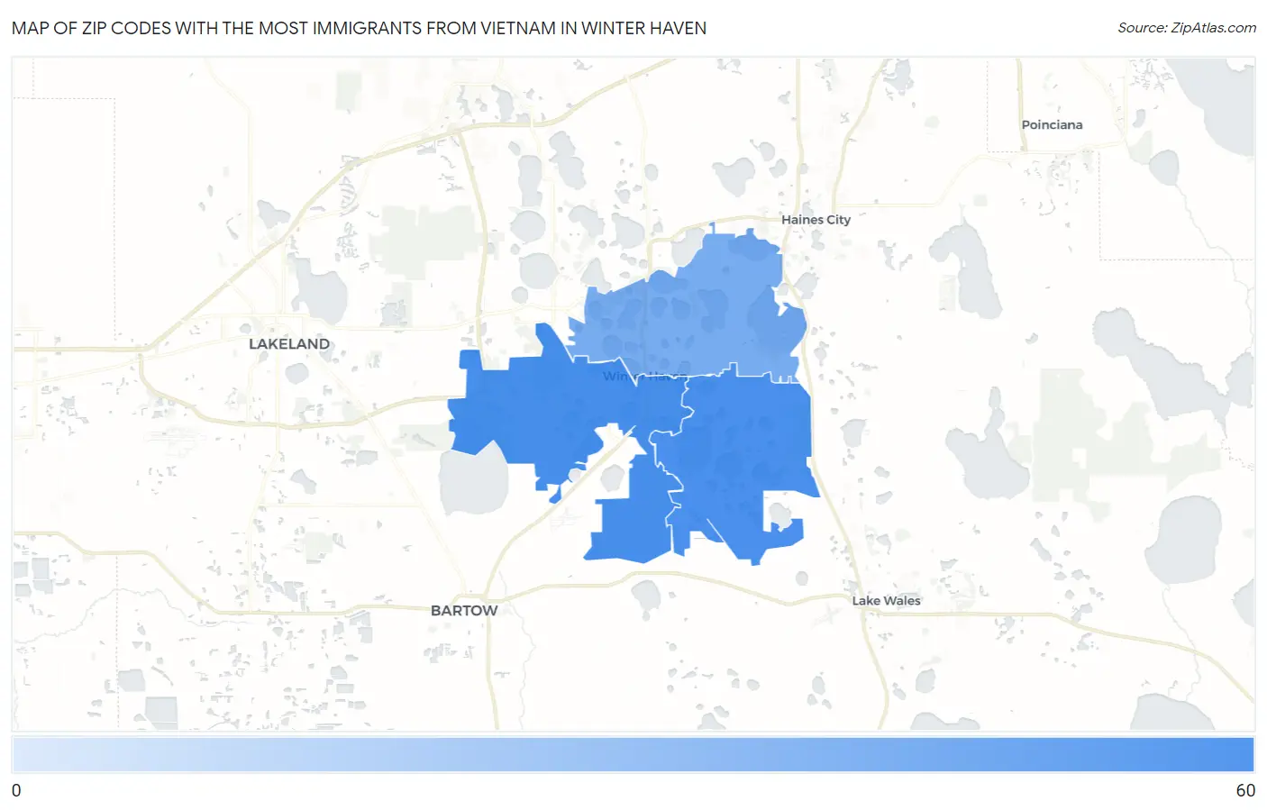 Zip Codes with the Most Immigrants from Vietnam in Winter Haven Map