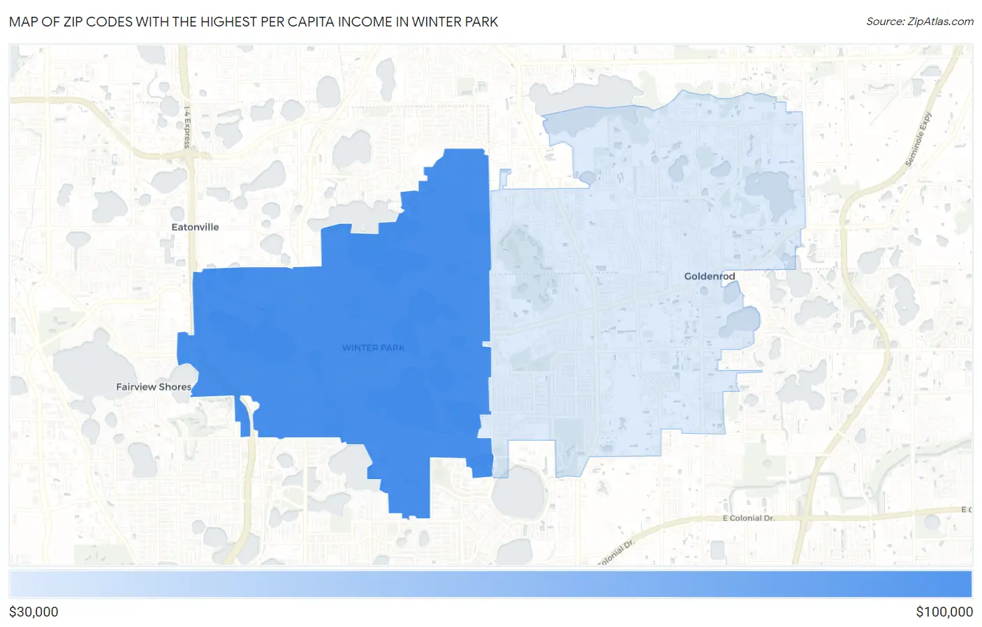 Zip Codes with the Highest Per Capita Income in Winter Park Map