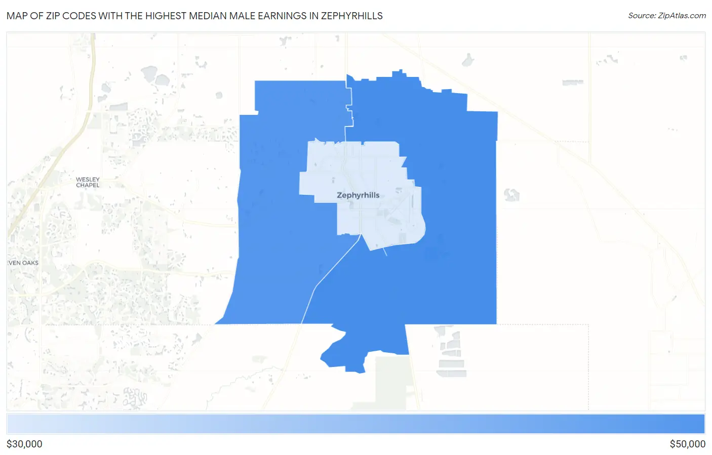 Zip Codes with the Highest Median Male Earnings in Zephyrhills Map