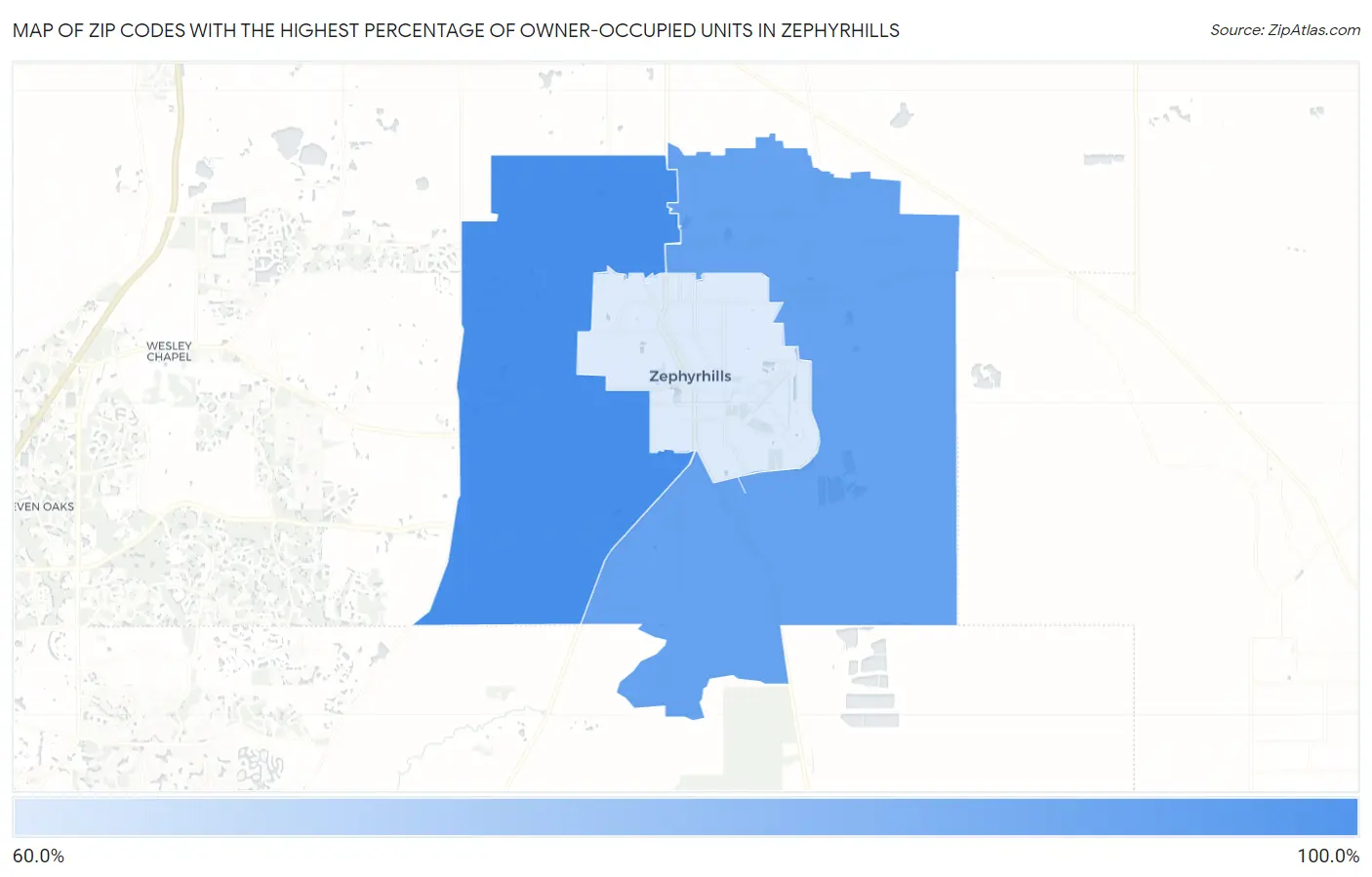 Zip Codes with the Highest Percentage of Owner-Occupied Units in Zephyrhills Map