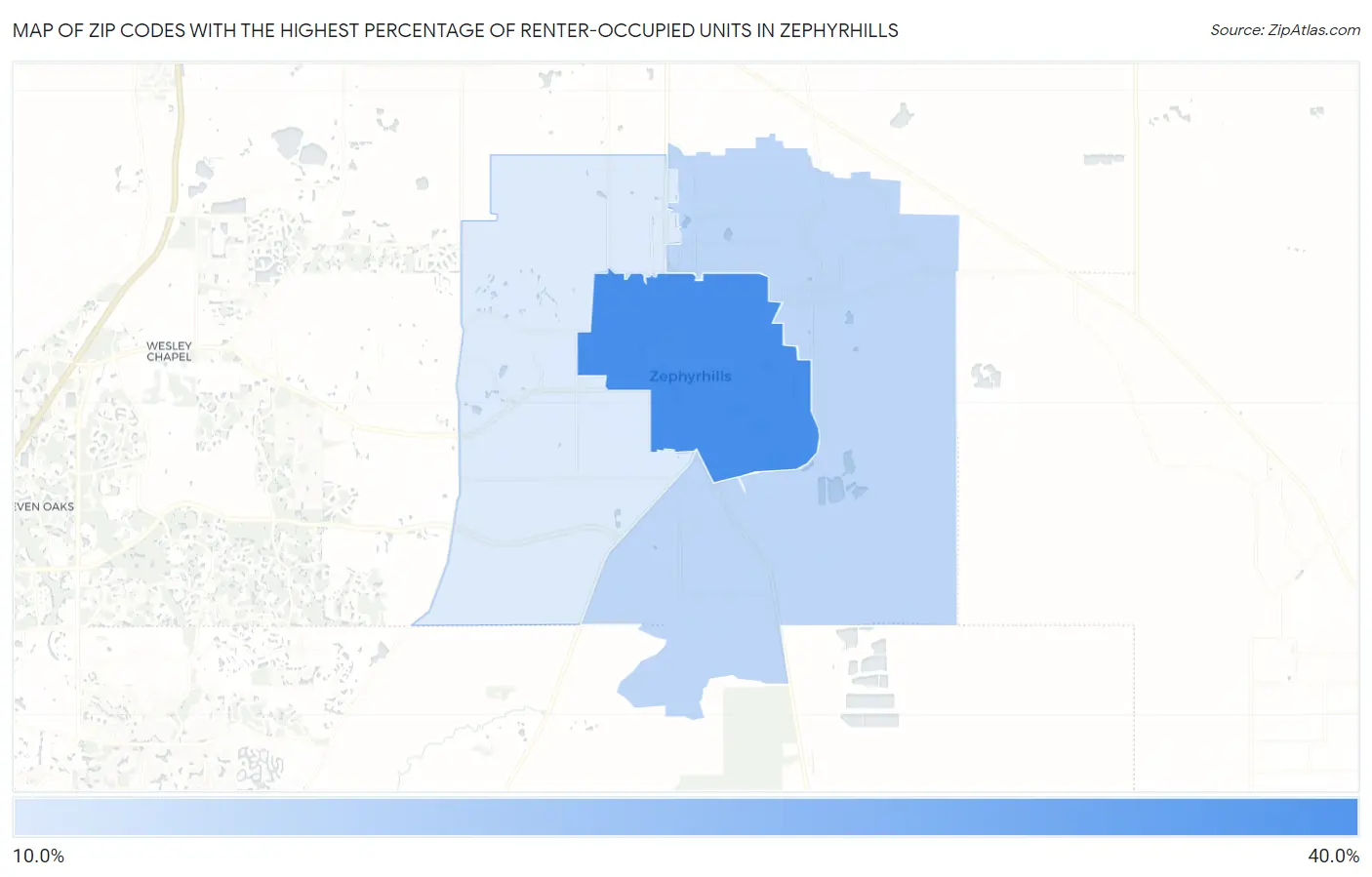 Zip Codes with the Highest Percentage of Renter-Occupied Units in Zephyrhills Map
