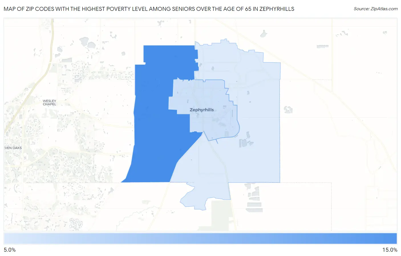 Zip Codes with the Highest Poverty Level Among Seniors Over the Age of 65 in Zephyrhills Map