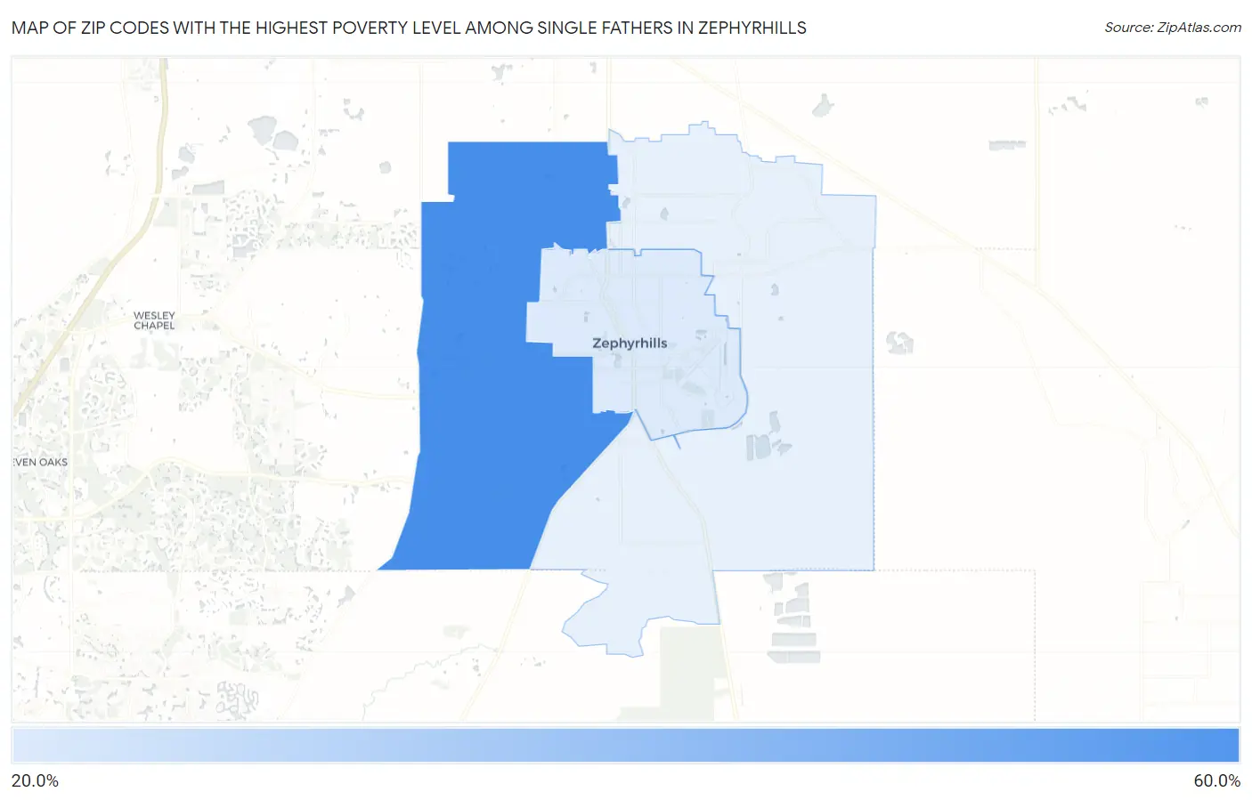 Zip Codes with the Highest Poverty Level Among Single Fathers in Zephyrhills Map