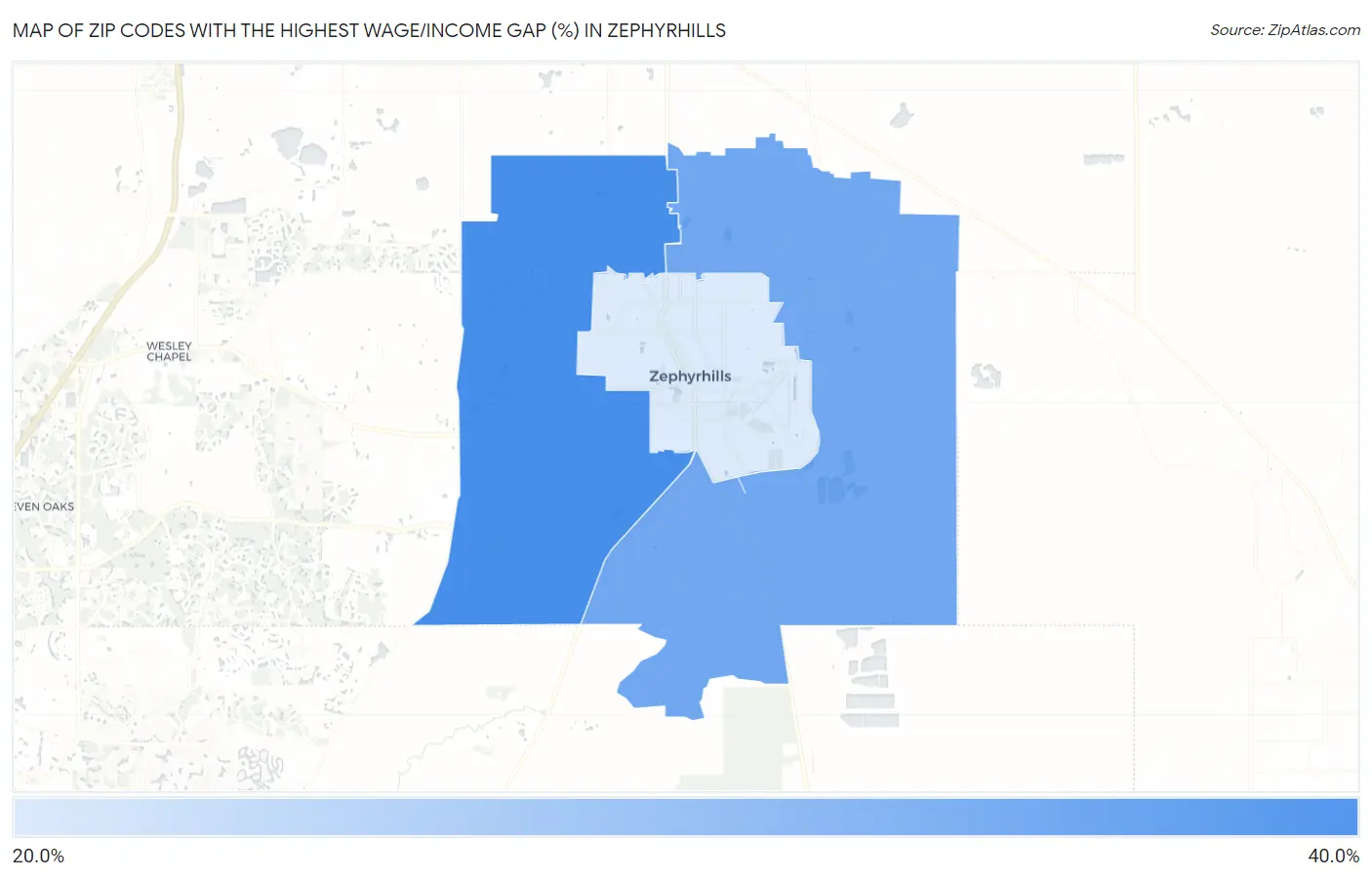 Zip Codes with the Highest Wage/Income Gap (%) in Zephyrhills Map