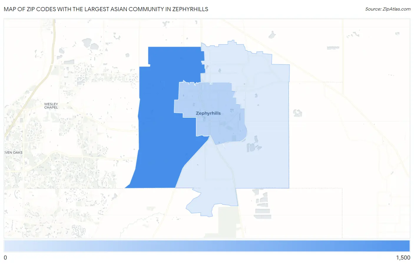 Zip Codes with the Largest Asian Community in Zephyrhills Map