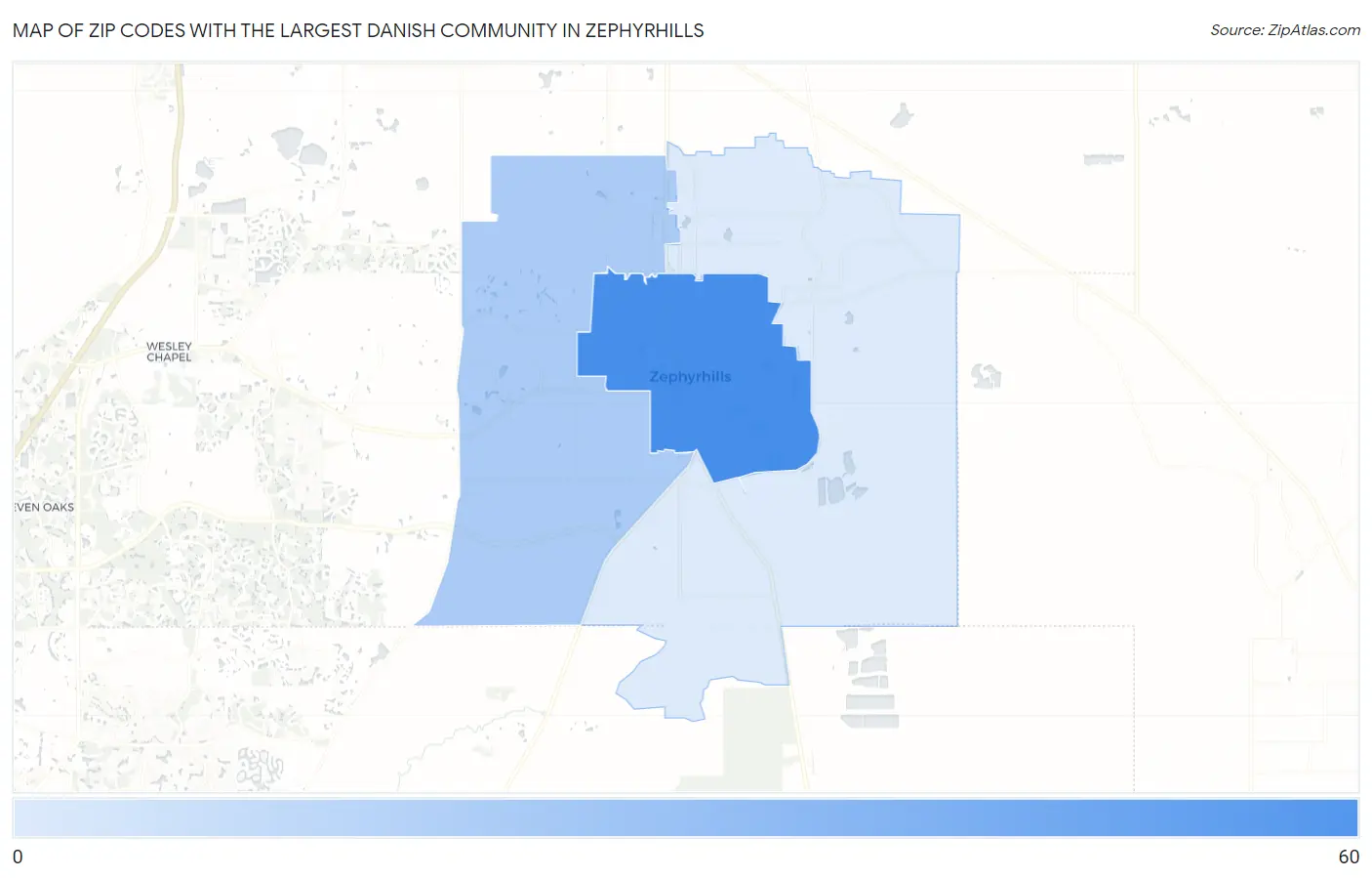 Zip Codes with the Largest Danish Community in Zephyrhills Map