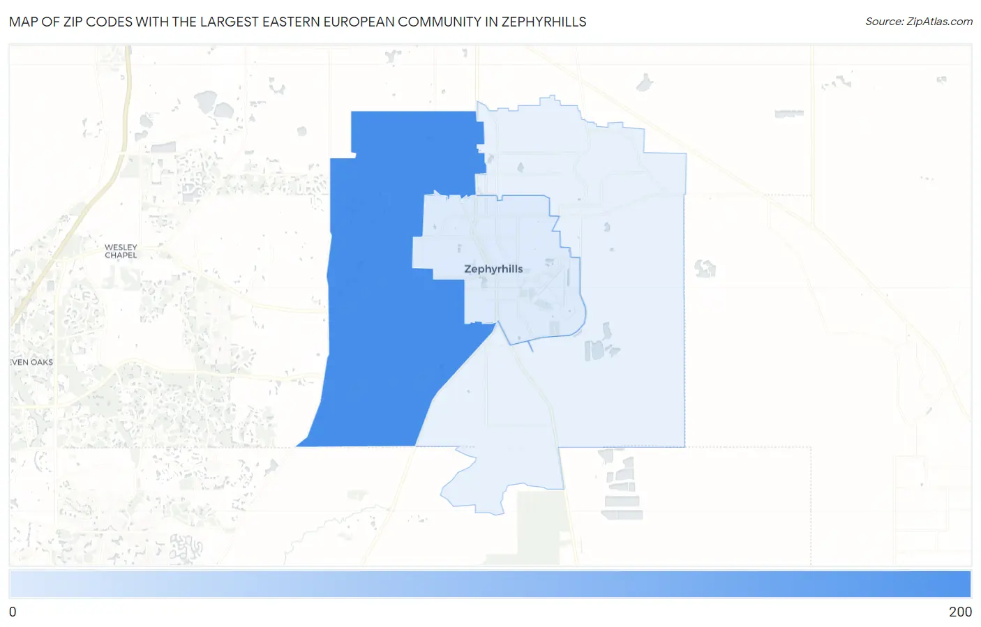Zip Codes with the Largest Eastern European Community in Zephyrhills Map