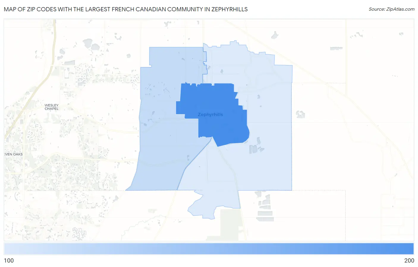 Zip Codes with the Largest French Canadian Community in Zephyrhills Map