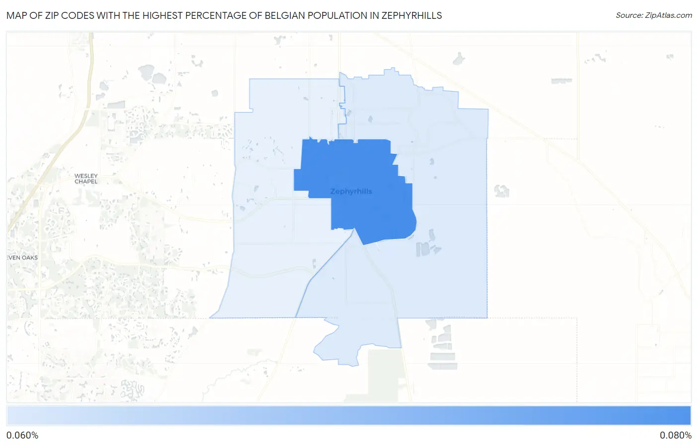 Zip Codes with the Highest Percentage of Belgian Population in Zephyrhills Map