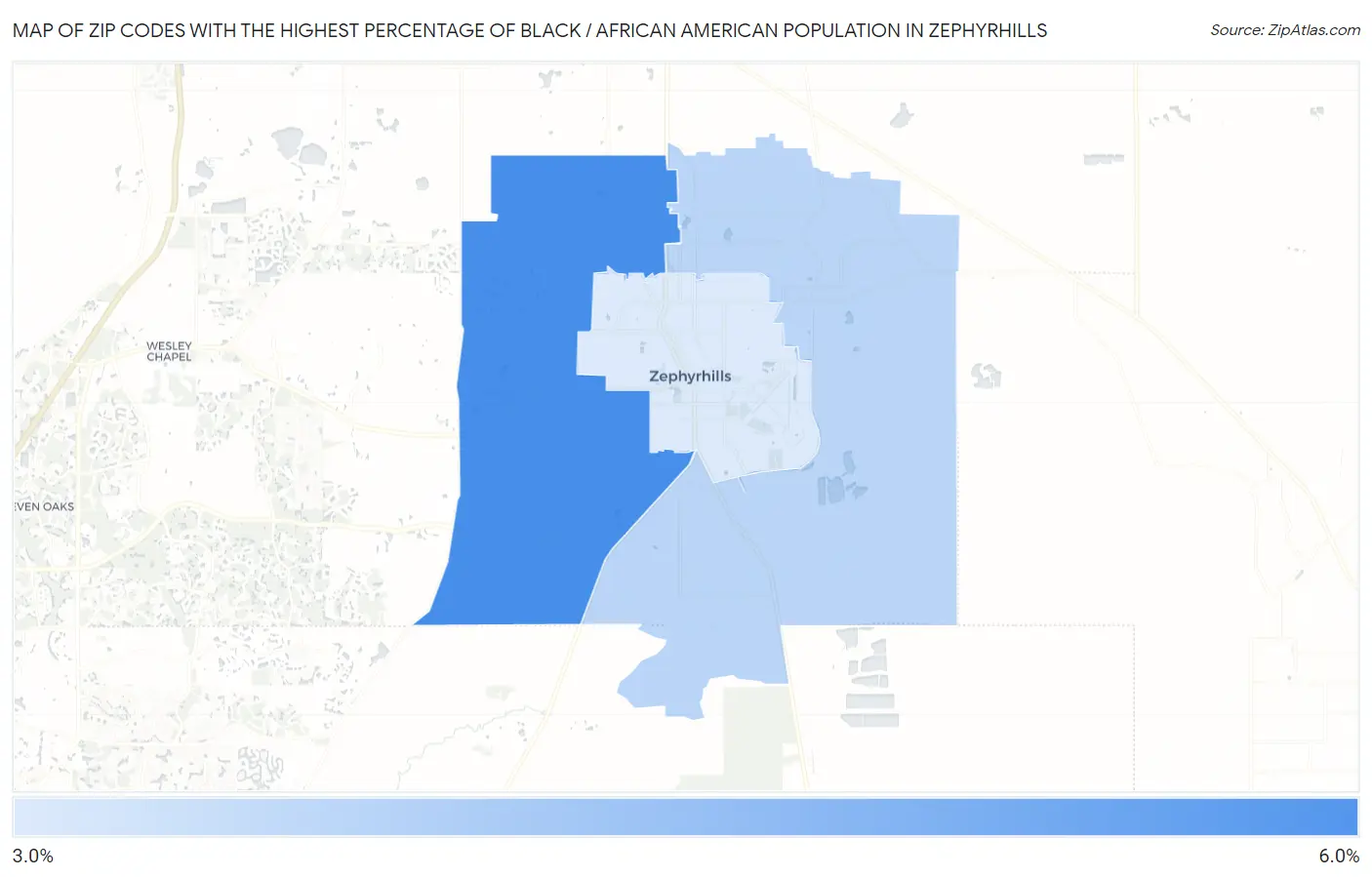 Zip Codes with the Highest Percentage of Black / African American Population in Zephyrhills Map