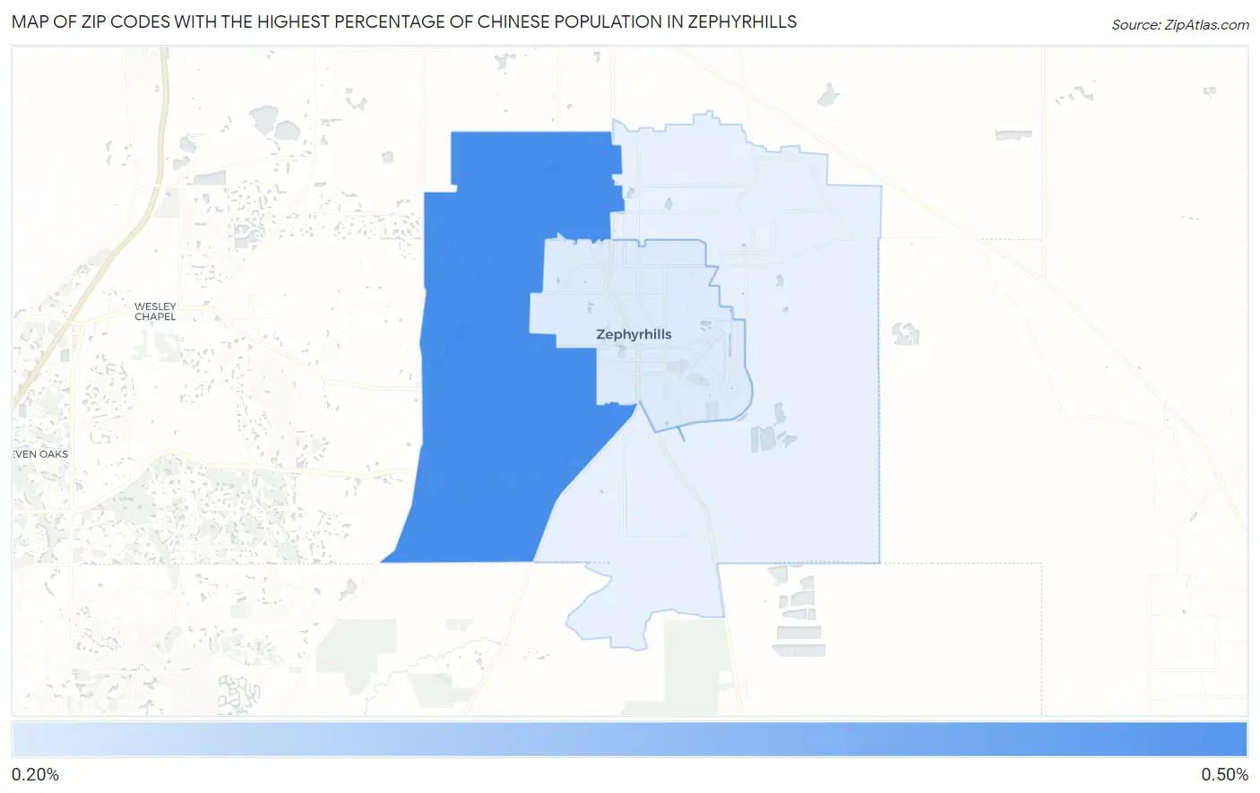 Zip Codes with the Highest Percentage of Chinese Population in Zephyrhills Map