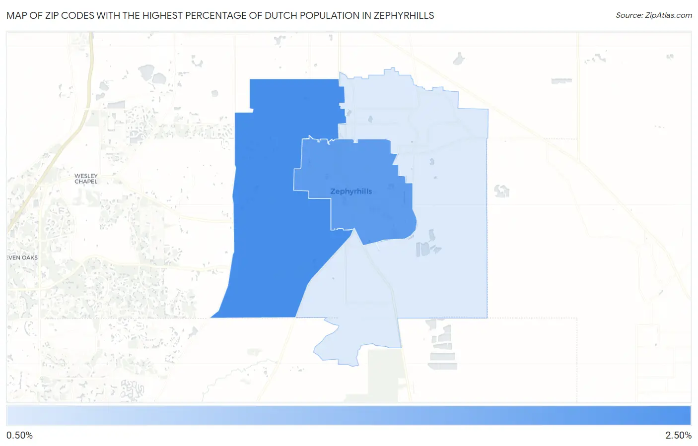 Zip Codes with the Highest Percentage of Dutch Population in Zephyrhills Map