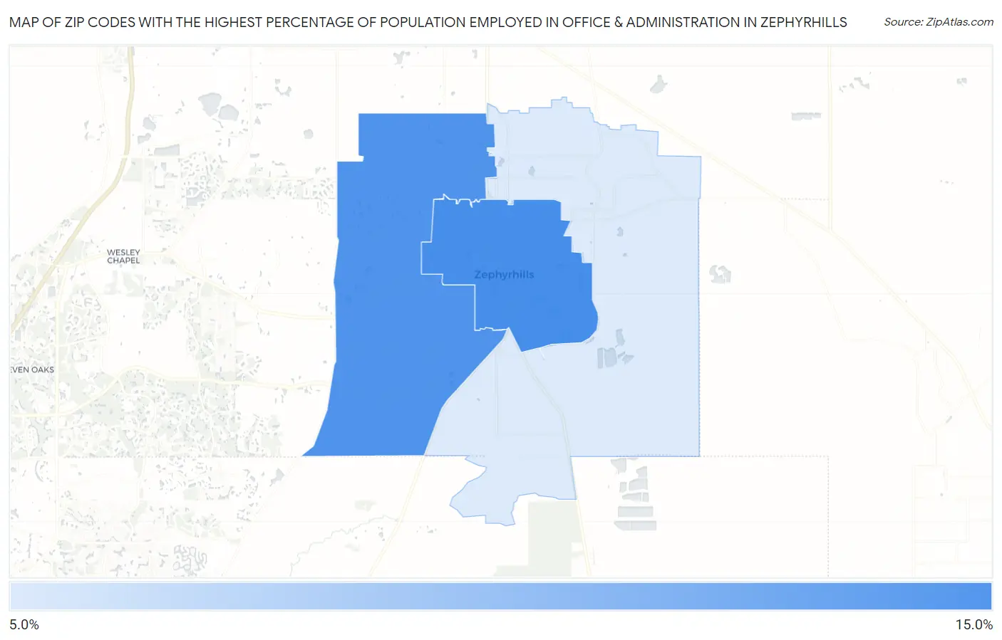 Zip Codes with the Highest Percentage of Population Employed in Office & Administration in Zephyrhills Map