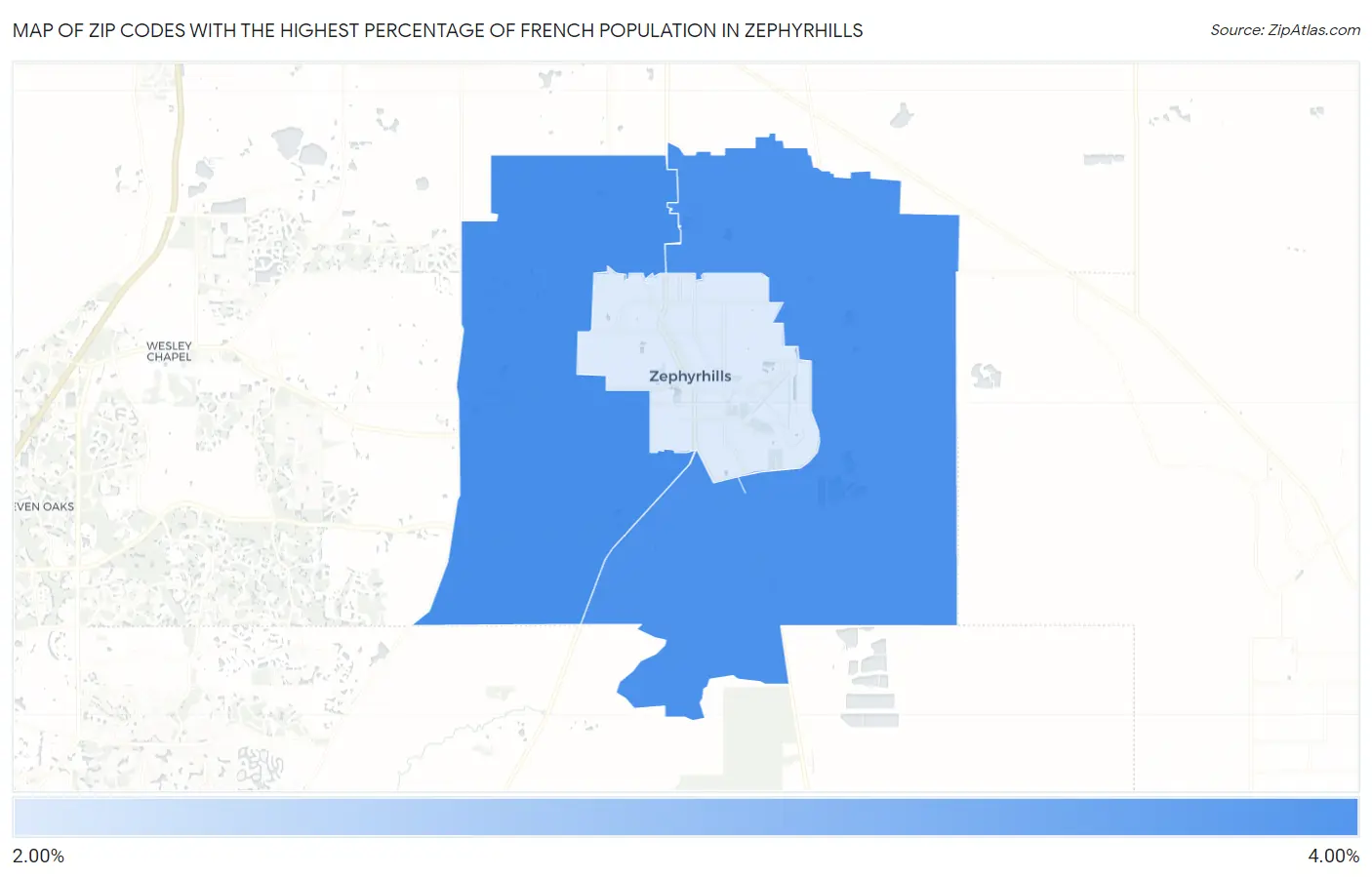 Zip Codes with the Highest Percentage of French Population in Zephyrhills Map