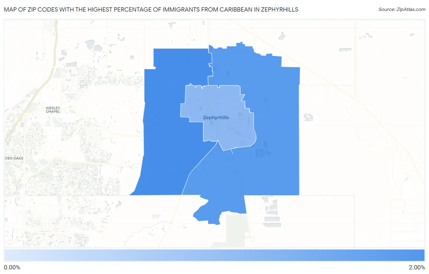 Zip Codes with the Highest Percentage of Immigrants from Caribbean in Zephyrhills Map