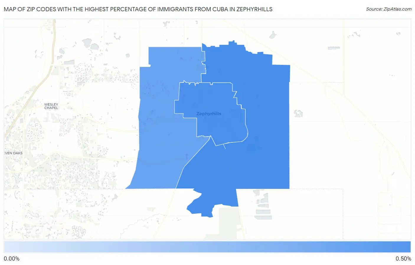 Zip Codes with the Highest Percentage of Immigrants from Cuba in Zephyrhills Map
