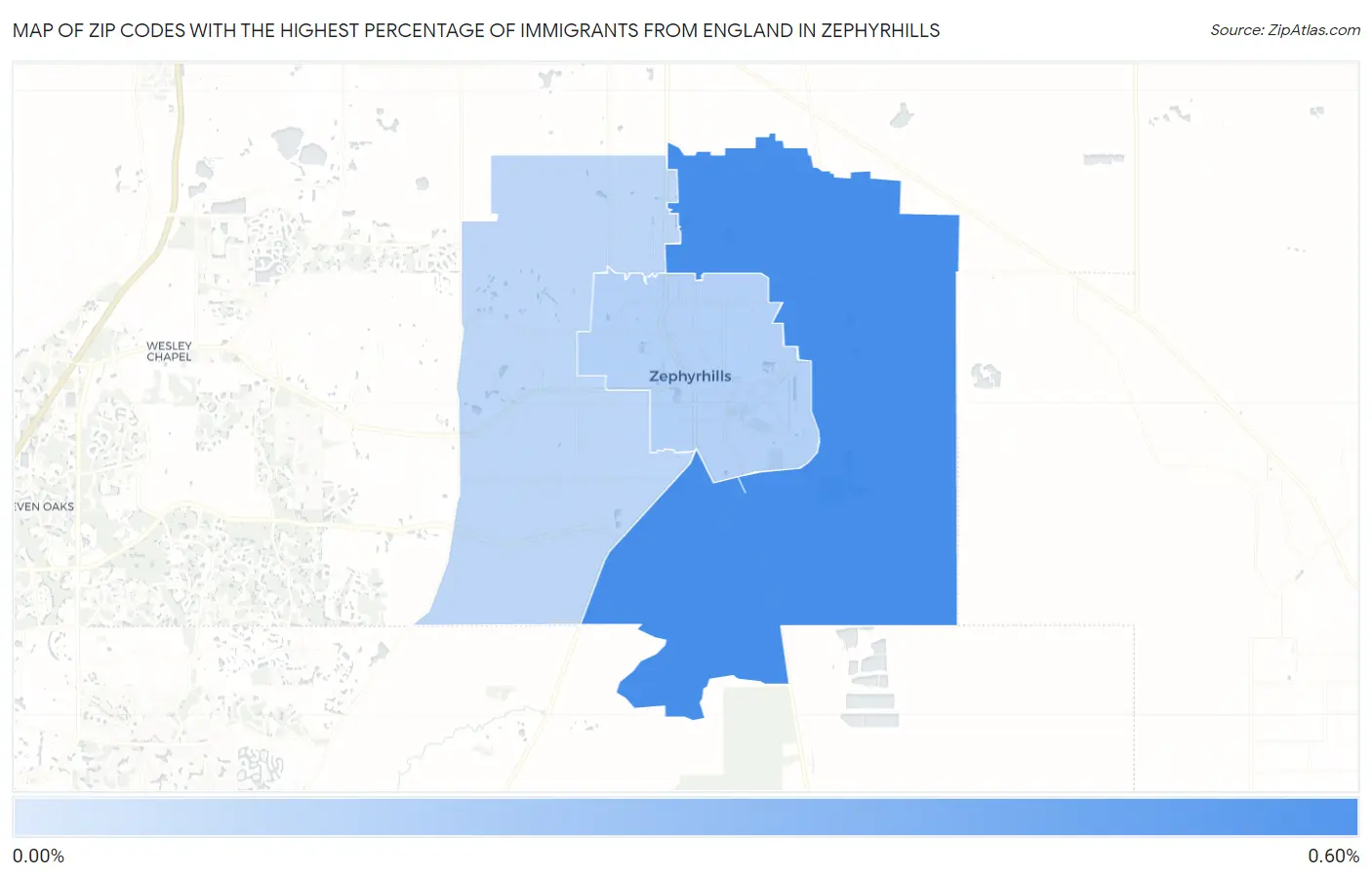 Zip Codes with the Highest Percentage of Immigrants from England in Zephyrhills Map