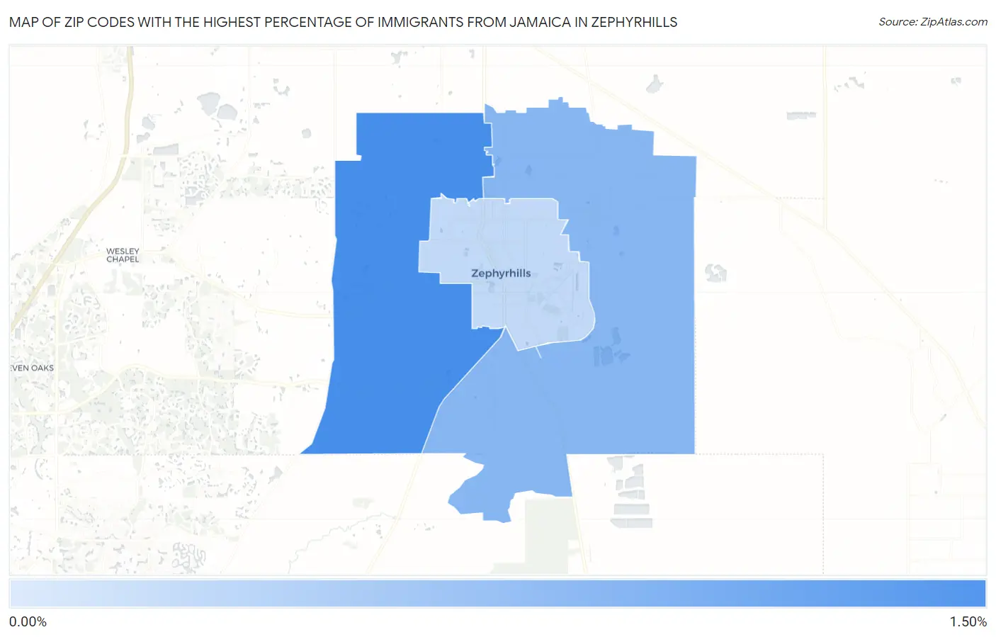 Zip Codes with the Highest Percentage of Immigrants from Jamaica in Zephyrhills Map