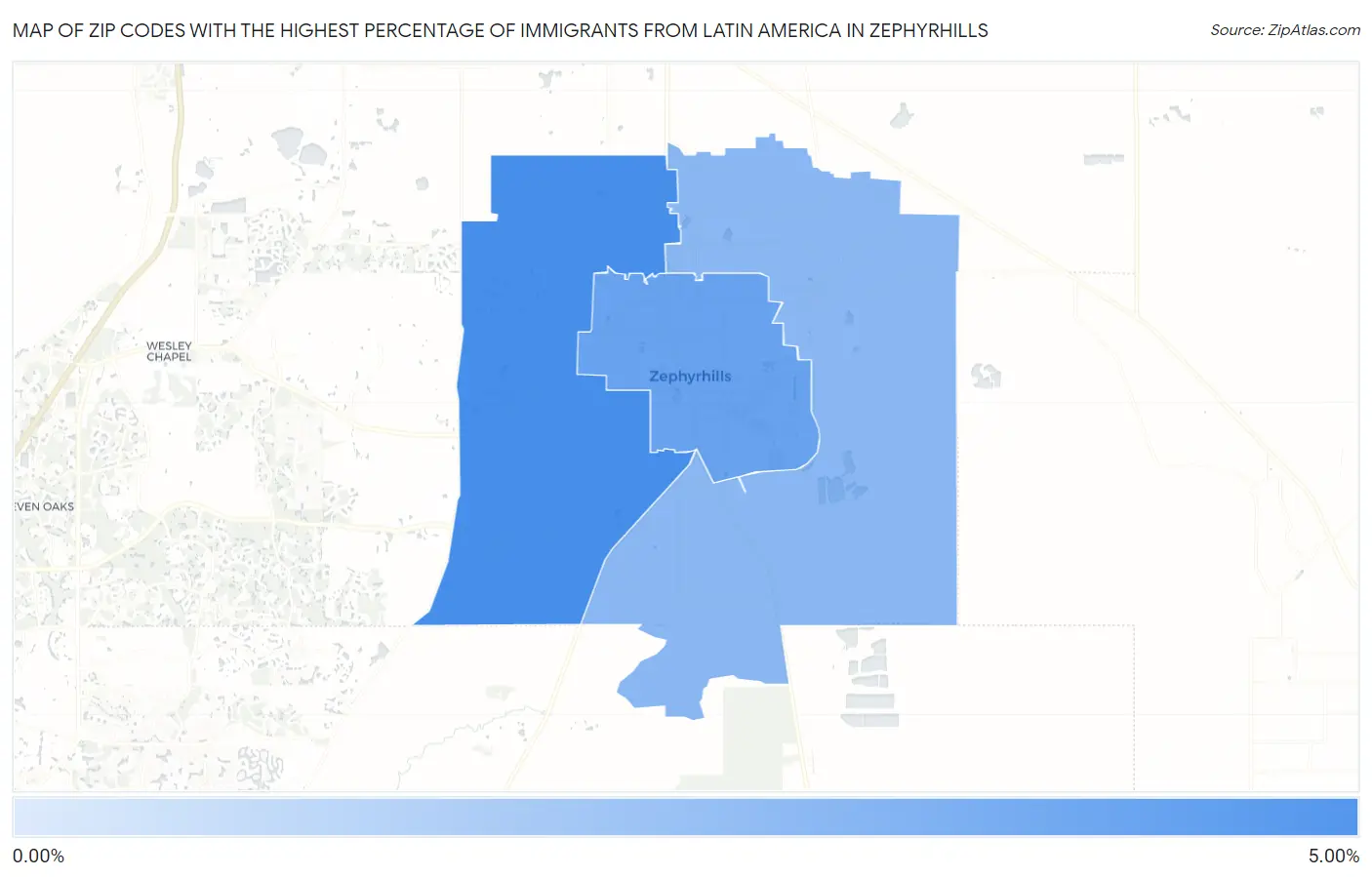 Zip Codes with the Highest Percentage of Immigrants from Latin America in Zephyrhills Map