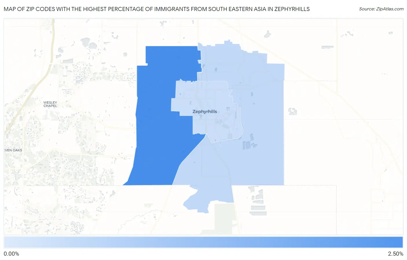 Zip Codes with the Highest Percentage of Immigrants from South Eastern Asia in Zephyrhills Map