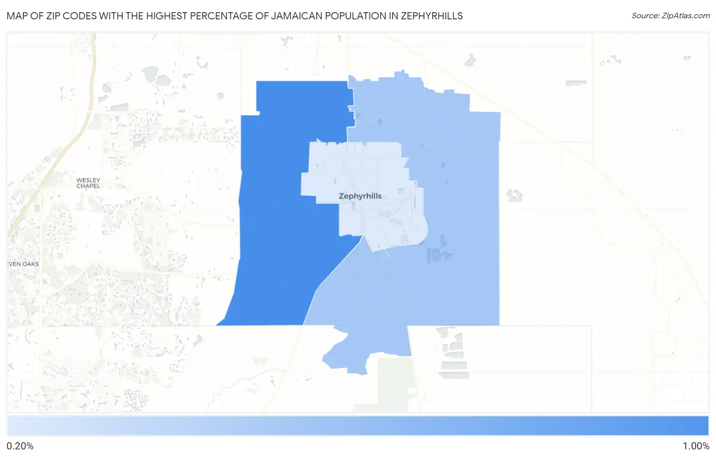 Zip Codes with the Highest Percentage of Jamaican Population in Zephyrhills Map