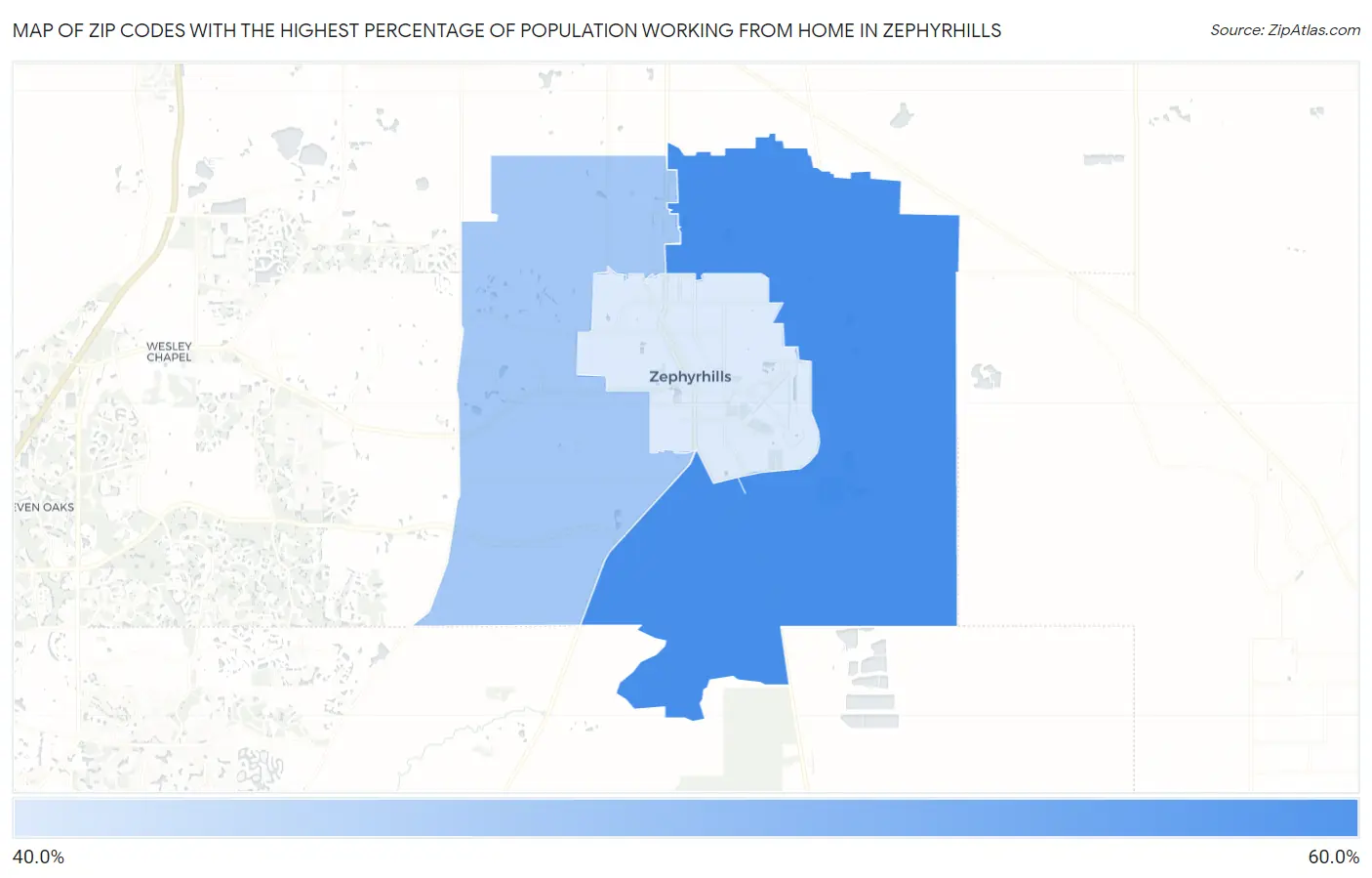 Zip Codes with the Highest Percentage of Population Working from Home in Zephyrhills Map