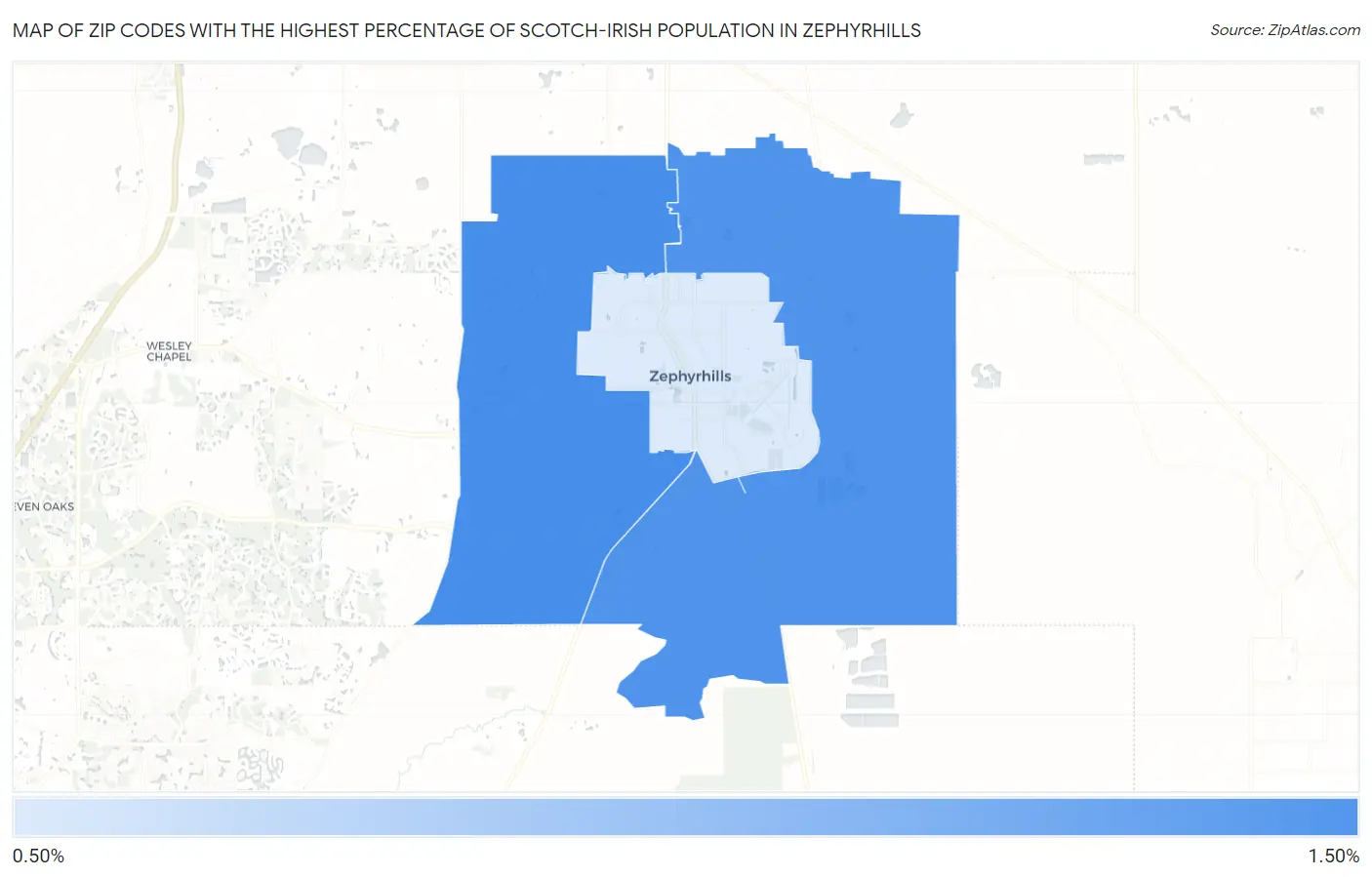 Zip Codes with the Highest Percentage of Scotch-Irish Population in Zephyrhills Map