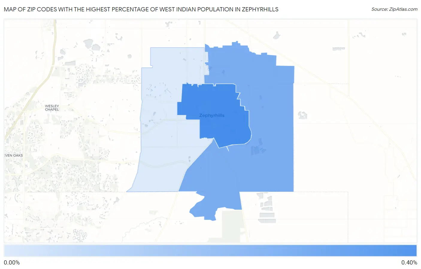 Zip Codes with the Highest Percentage of West Indian Population in Zephyrhills Map