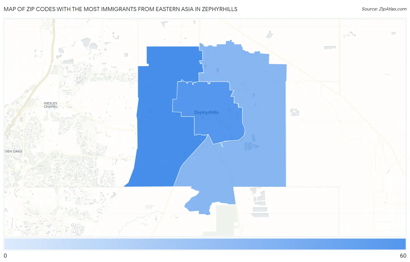 Zip Codes with the Most Immigrants from Eastern Asia in Zephyrhills Map