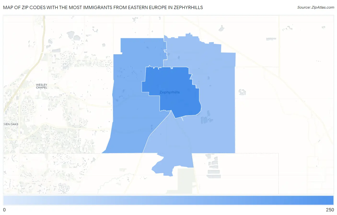 Zip Codes with the Most Immigrants from Eastern Europe in Zephyrhills Map
