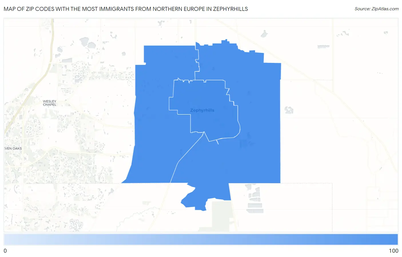 Zip Codes with the Most Immigrants from Northern Europe in Zephyrhills Map