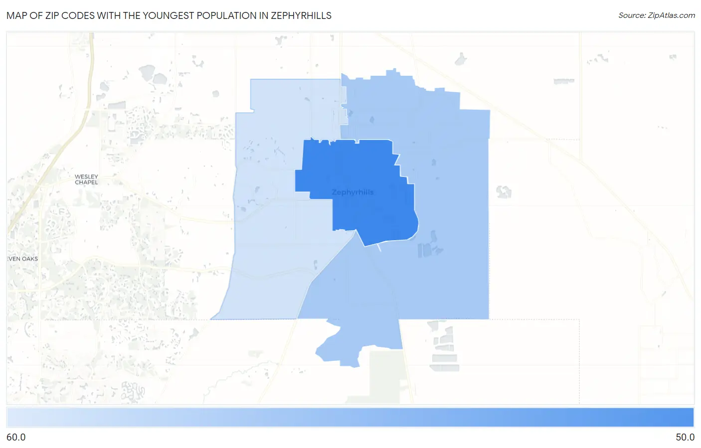Zip Codes with the Youngest Population in Zephyrhills Map