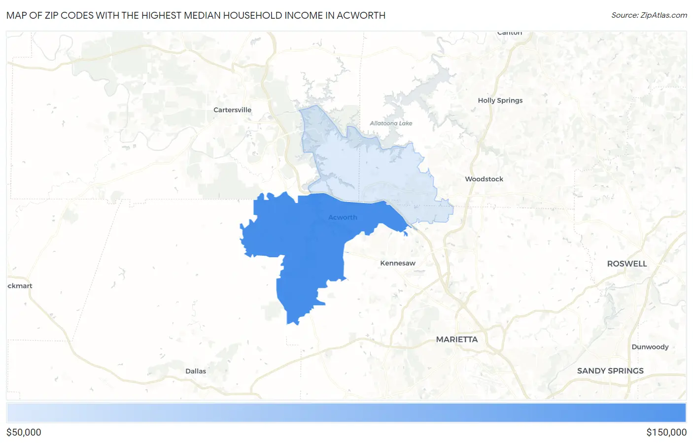 Zip Codes with the Highest Median Household Income in Acworth Map