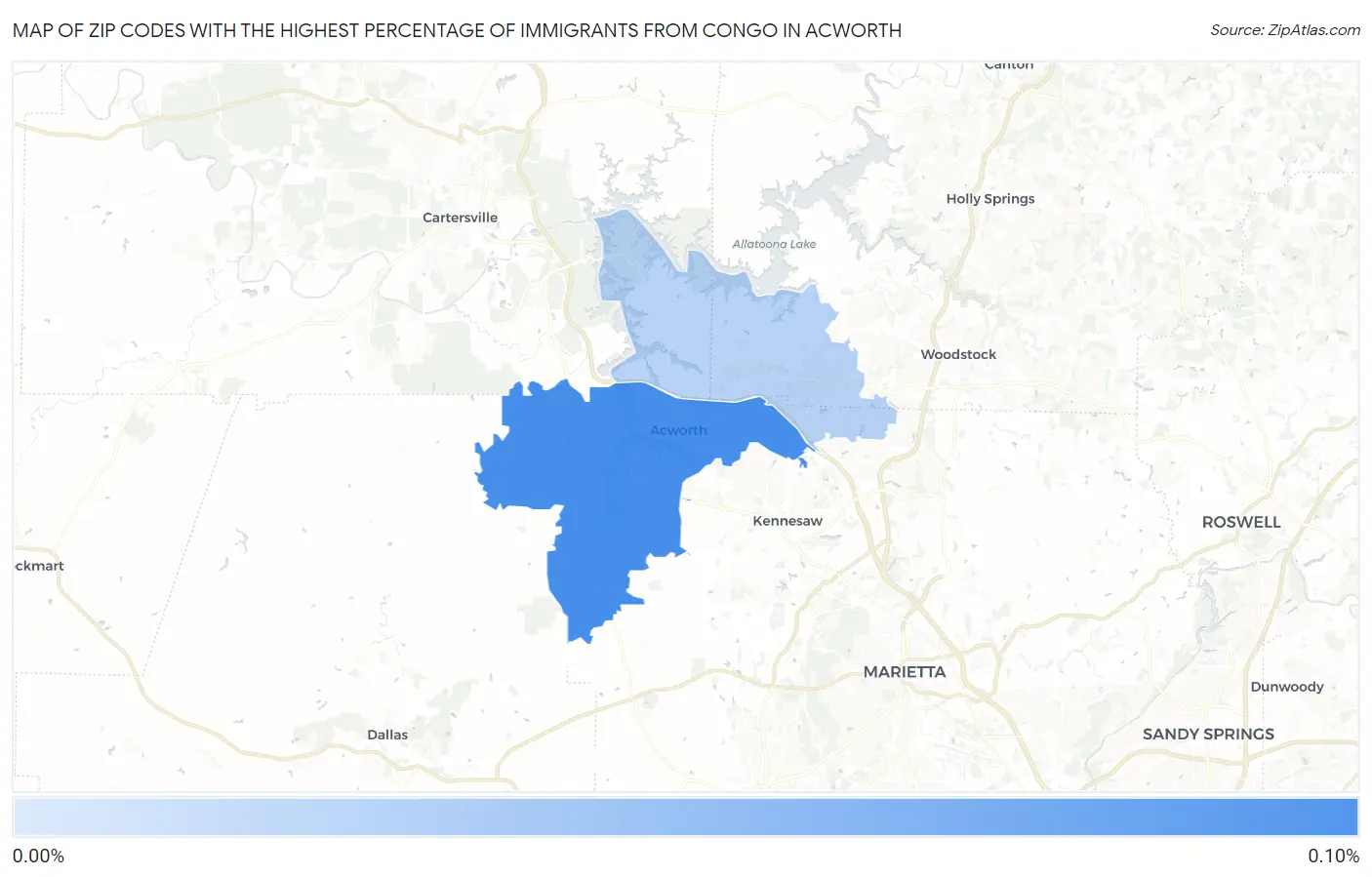 Zip Codes with the Highest Percentage of Immigrants from Congo in Acworth Map
