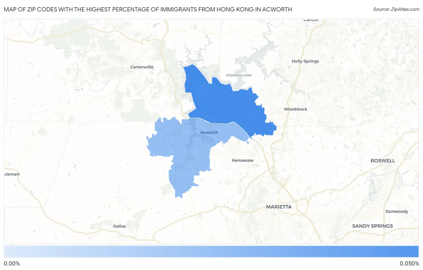 Zip Codes with the Highest Percentage of Immigrants from Hong Kong in Acworth Map