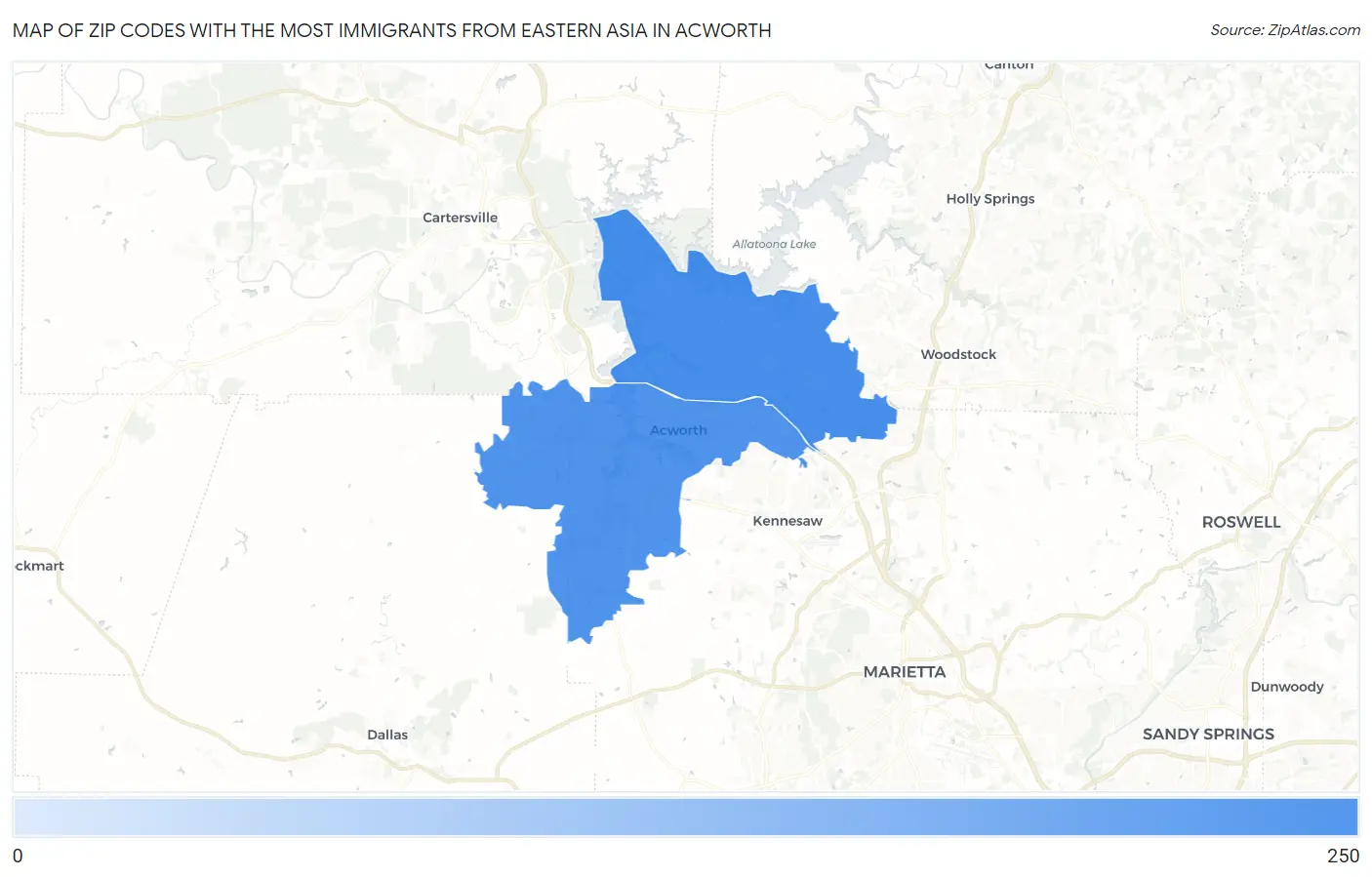Zip Codes with the Most Immigrants from Eastern Asia in Acworth Map