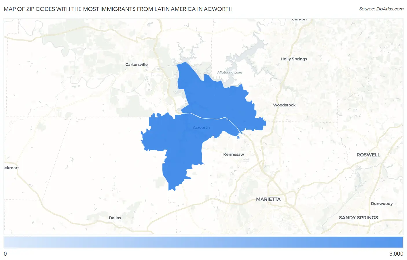 Zip Codes with the Most Immigrants from Latin America in Acworth Map