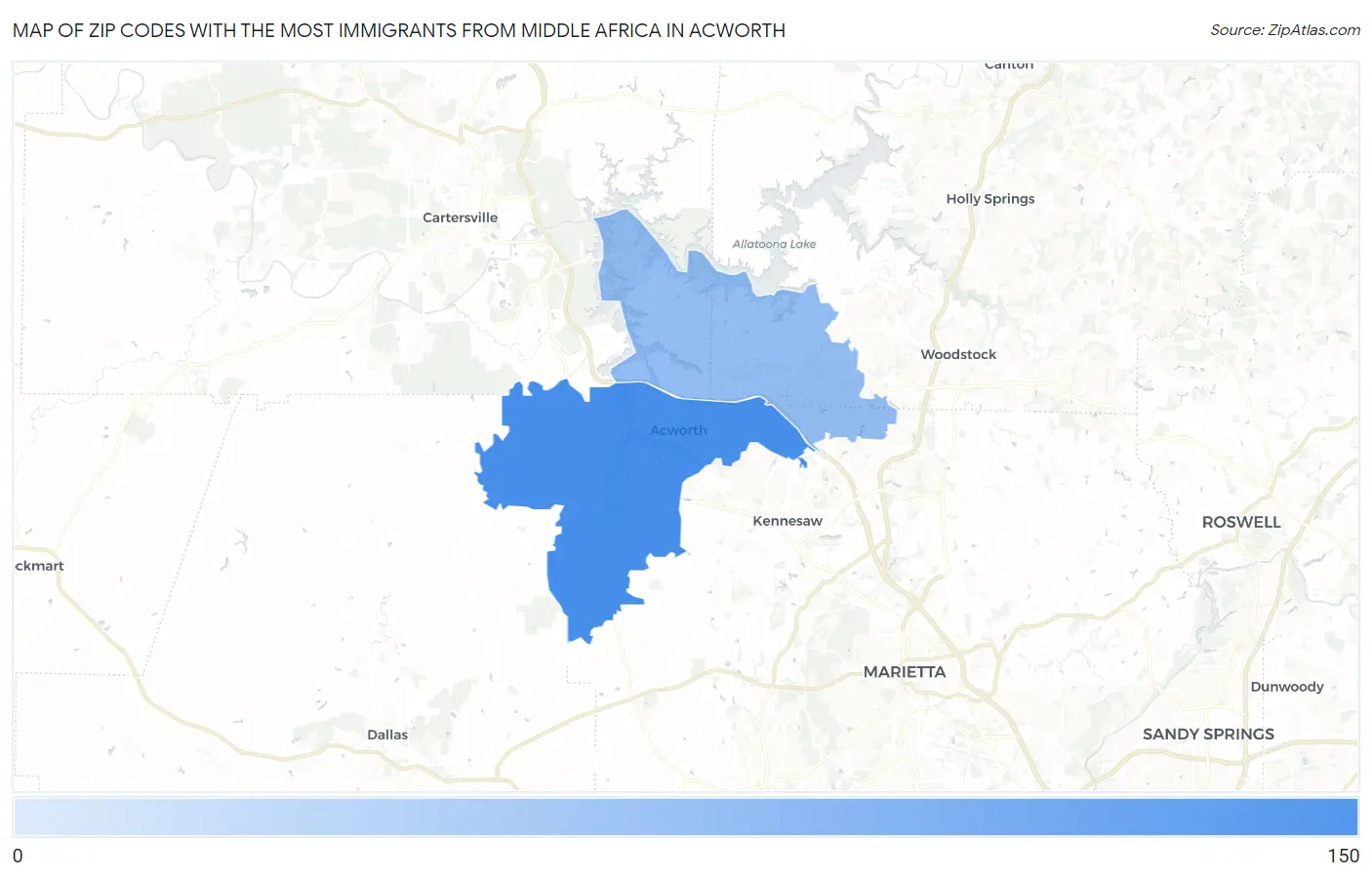 Zip Codes with the Most Immigrants from Middle Africa in Acworth Map