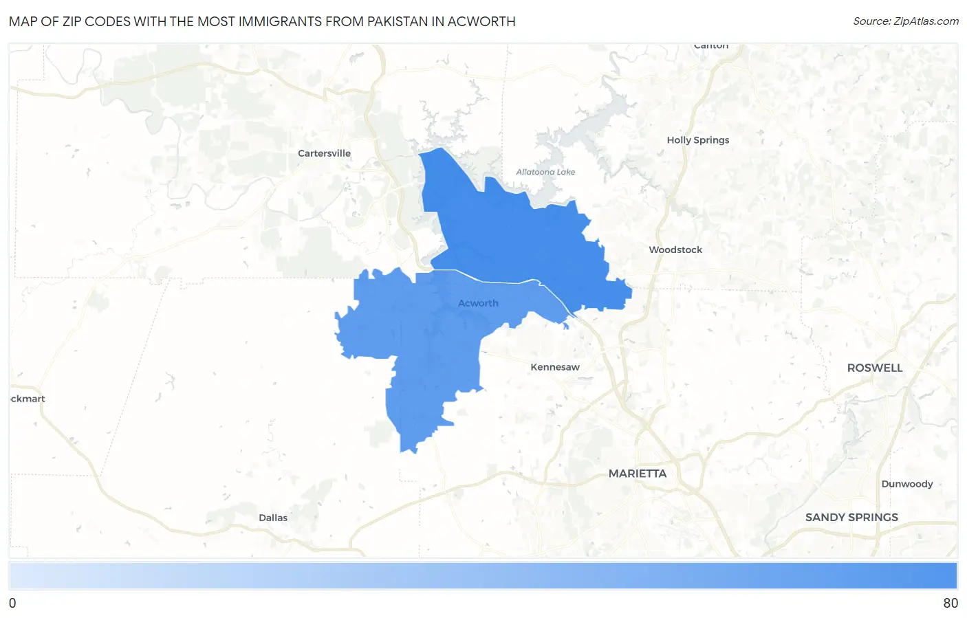 Zip Codes with the Most Immigrants from Pakistan in Acworth Map