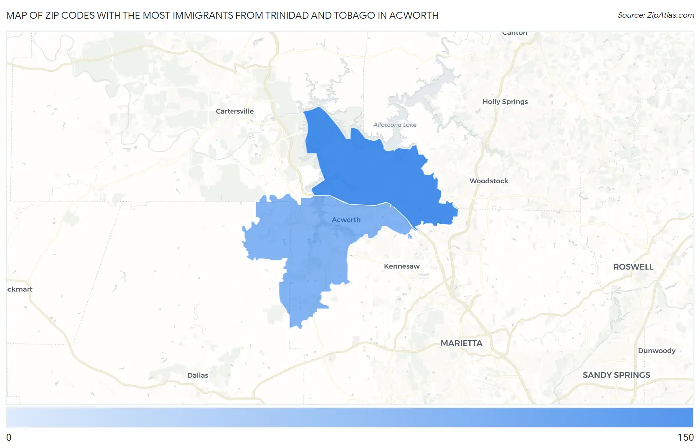 Zip Codes with the Most Immigrants from Trinidad and Tobago in Acworth Map
