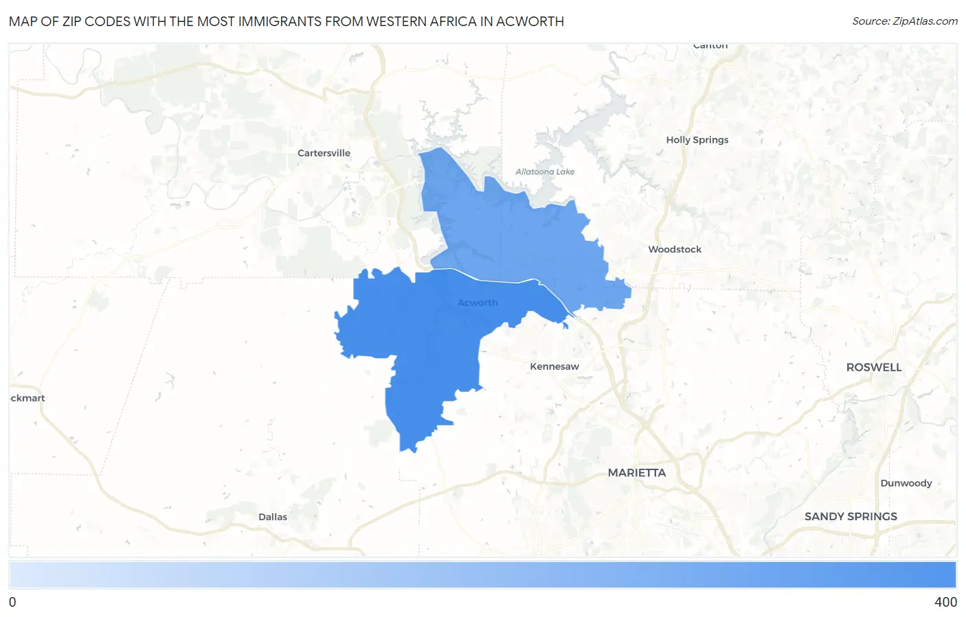 Zip Codes with the Most Immigrants from Western Africa in Acworth Map