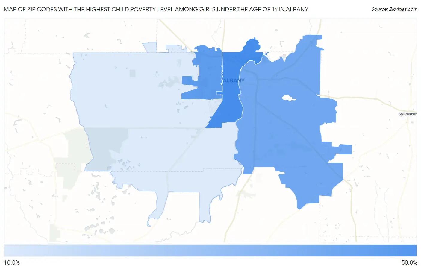 Zip Codes with the Highest Child Poverty Level Among Girls Under the Age of 16 in Albany Map