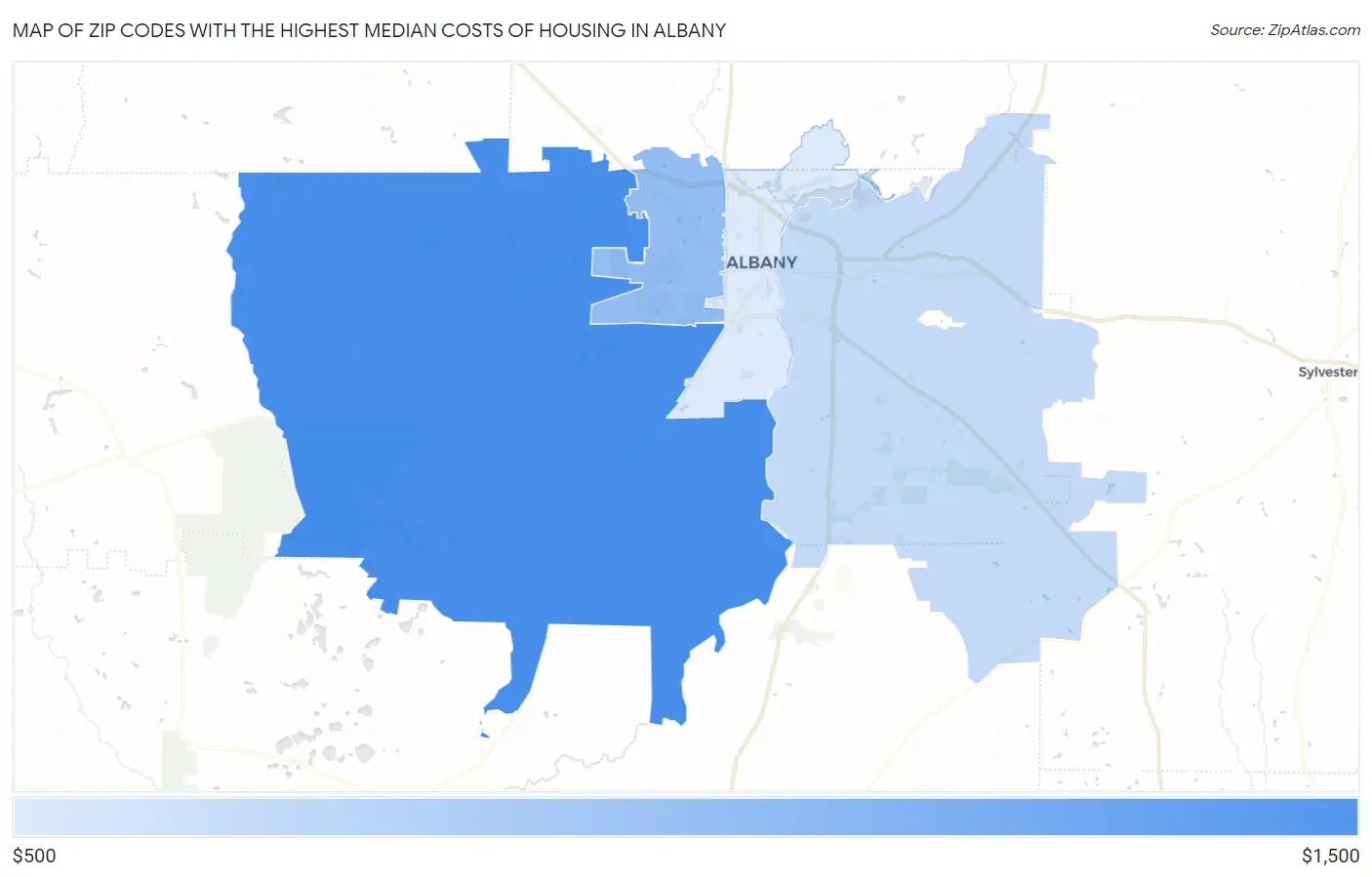 Zip Codes with the Highest Median Costs of Housing in Albany Map