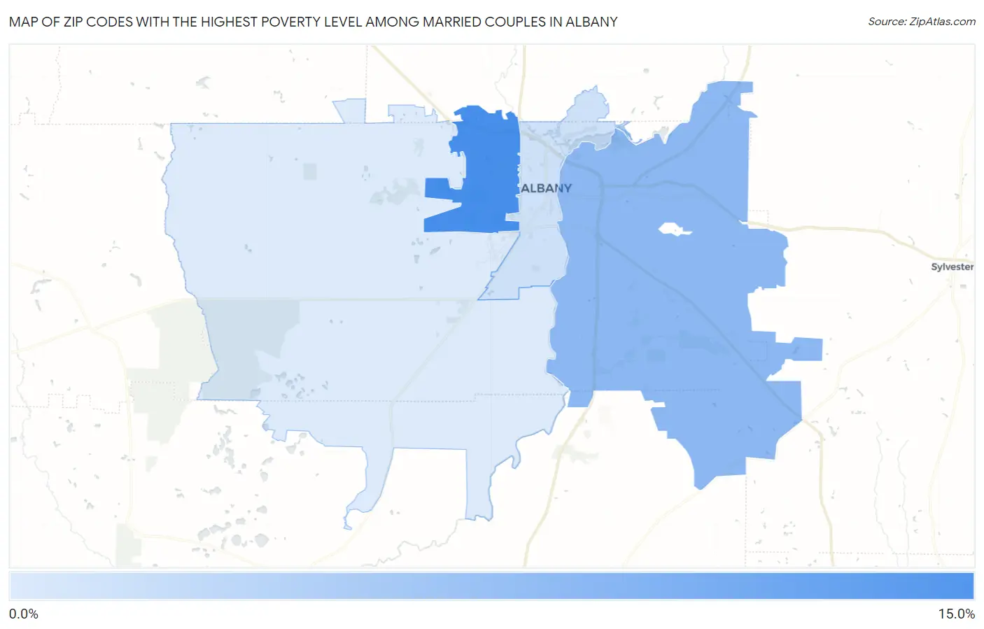 Zip Codes with the Highest Poverty Level Among Married Couples in Albany Map